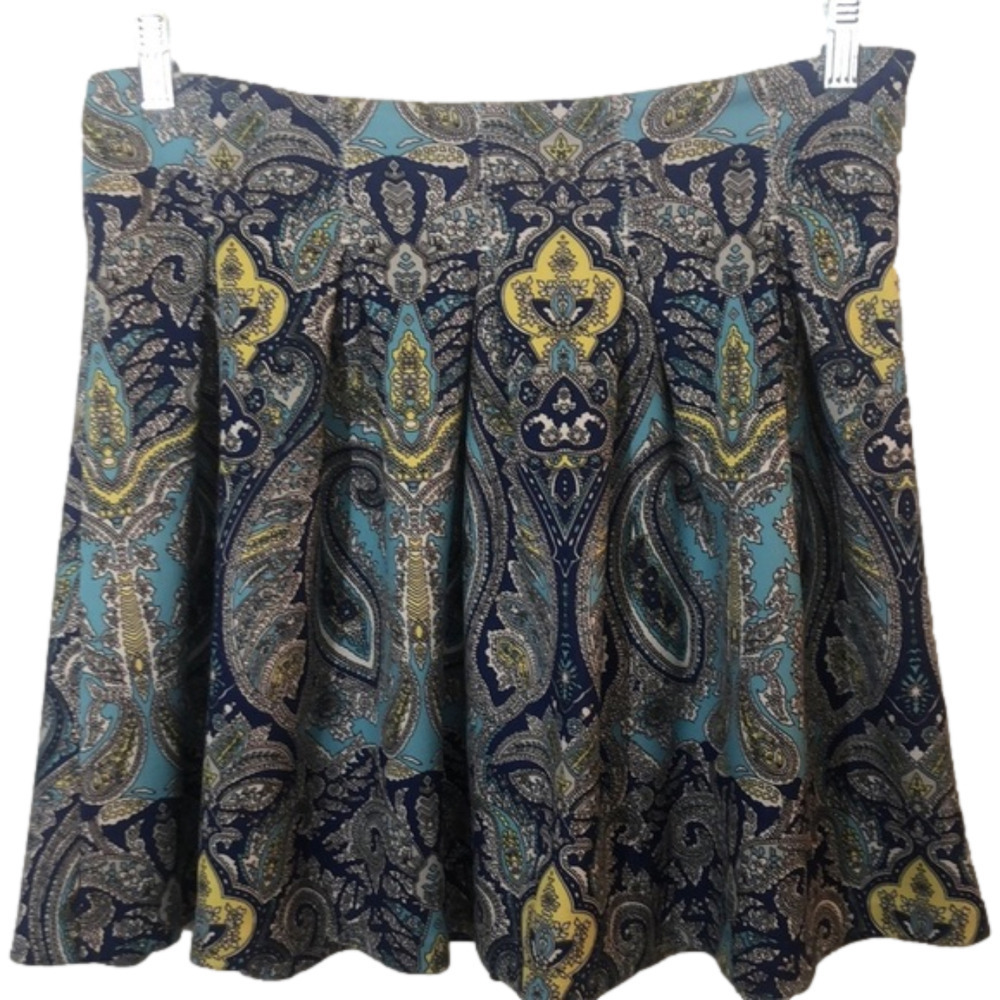 INC Pleated Skater Skirt, Size 10 Paisley Print